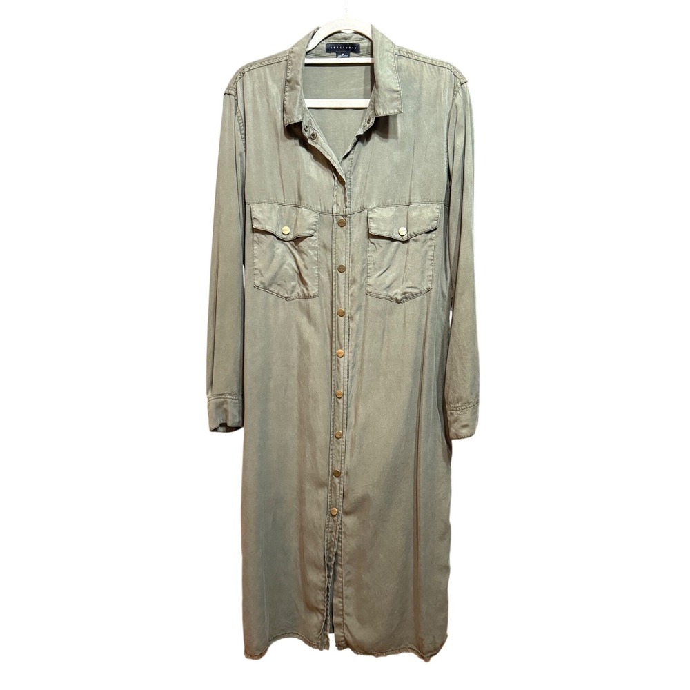 Gorpcore Minimalist Sanctuary Olive Earthy Green Snapβ Front Maxi Shirt Dress M